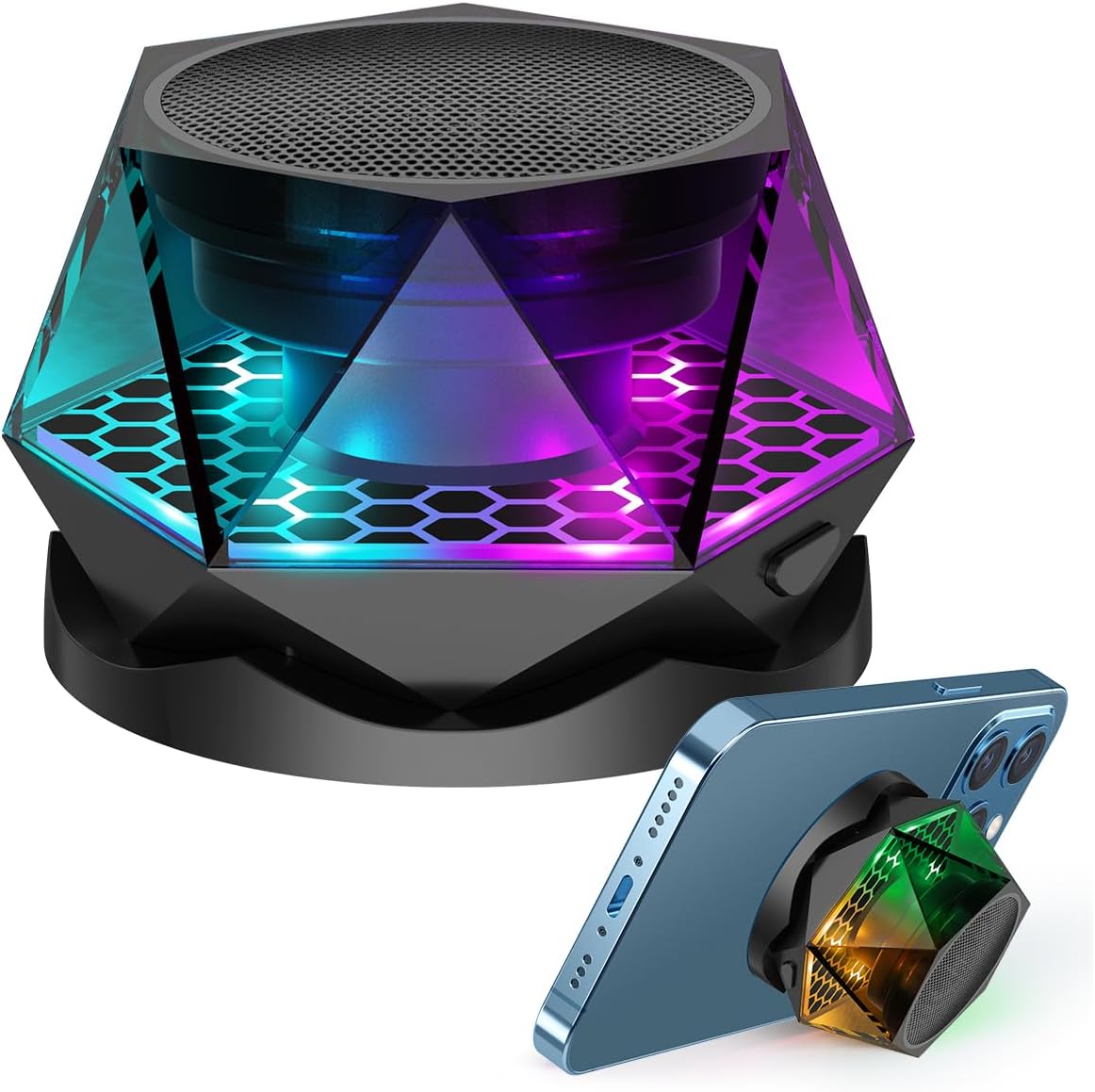 RGB Magnetic Diamond Wireless Speaker - LED Light - Magnetic Phone Stand Base