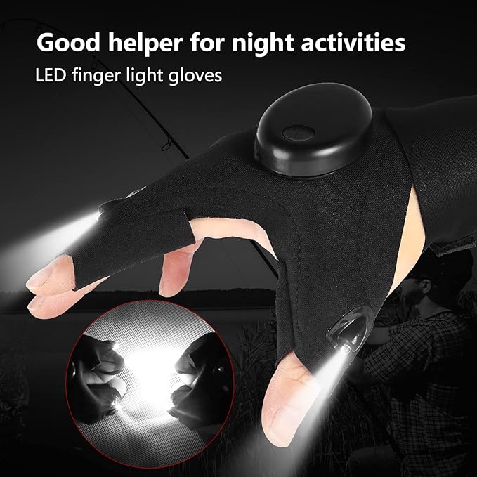 Gloves With LED Flashlight - Hands Free Flashlights for Working in Darkness Places Fishing, Repair, Camping, Hiking, Running