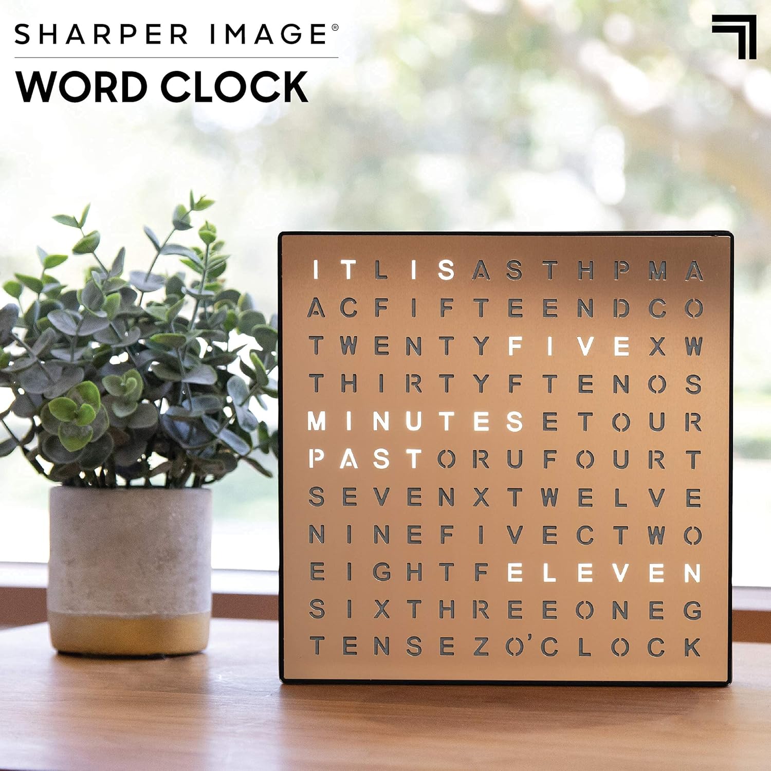 SHARPER Modern Beautiful Word Clock - Unique Contemporary Home and Office Decor - Cool Gadget For Desk and Wall