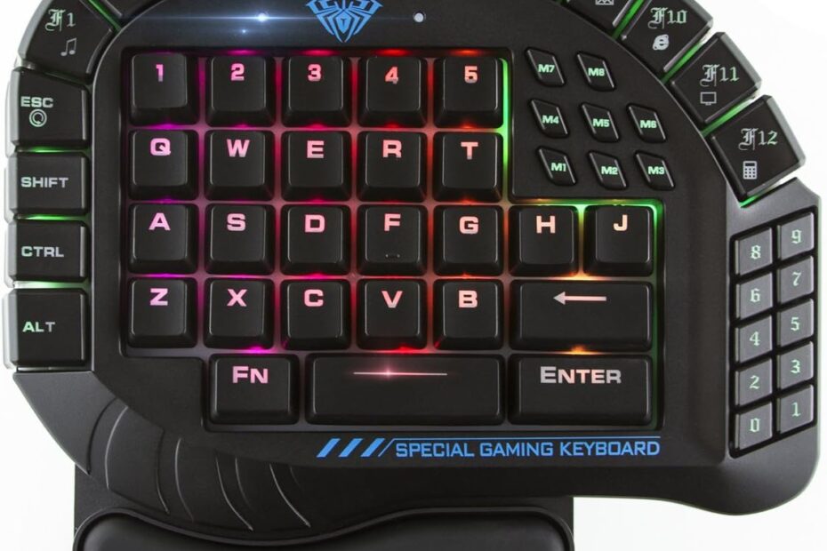 AULA One Handed Mechanical Gaming Keyboard - RGB Gaming Keyboard - With Ergonomic Wrist Rest