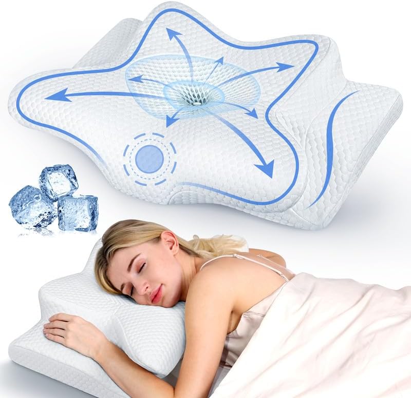 EMIRCEY Smart Cooling Pillow - Breathable, Odorless - Adjustable Memory Foam Pillow