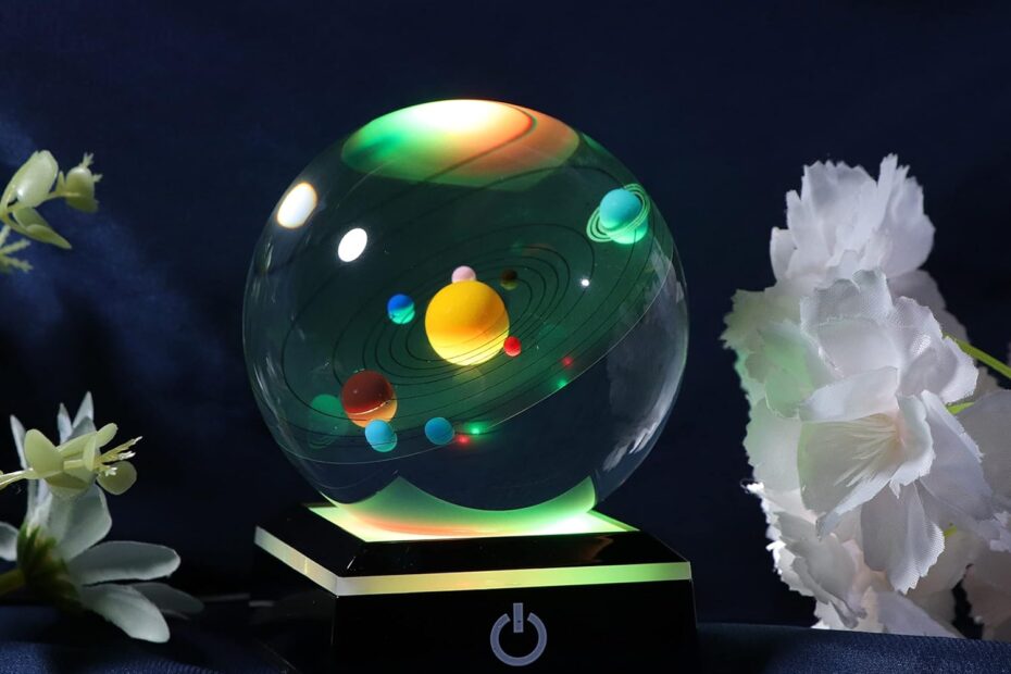 QIANWI Solar System in Crystal Ball - 3D With Colorful LED
