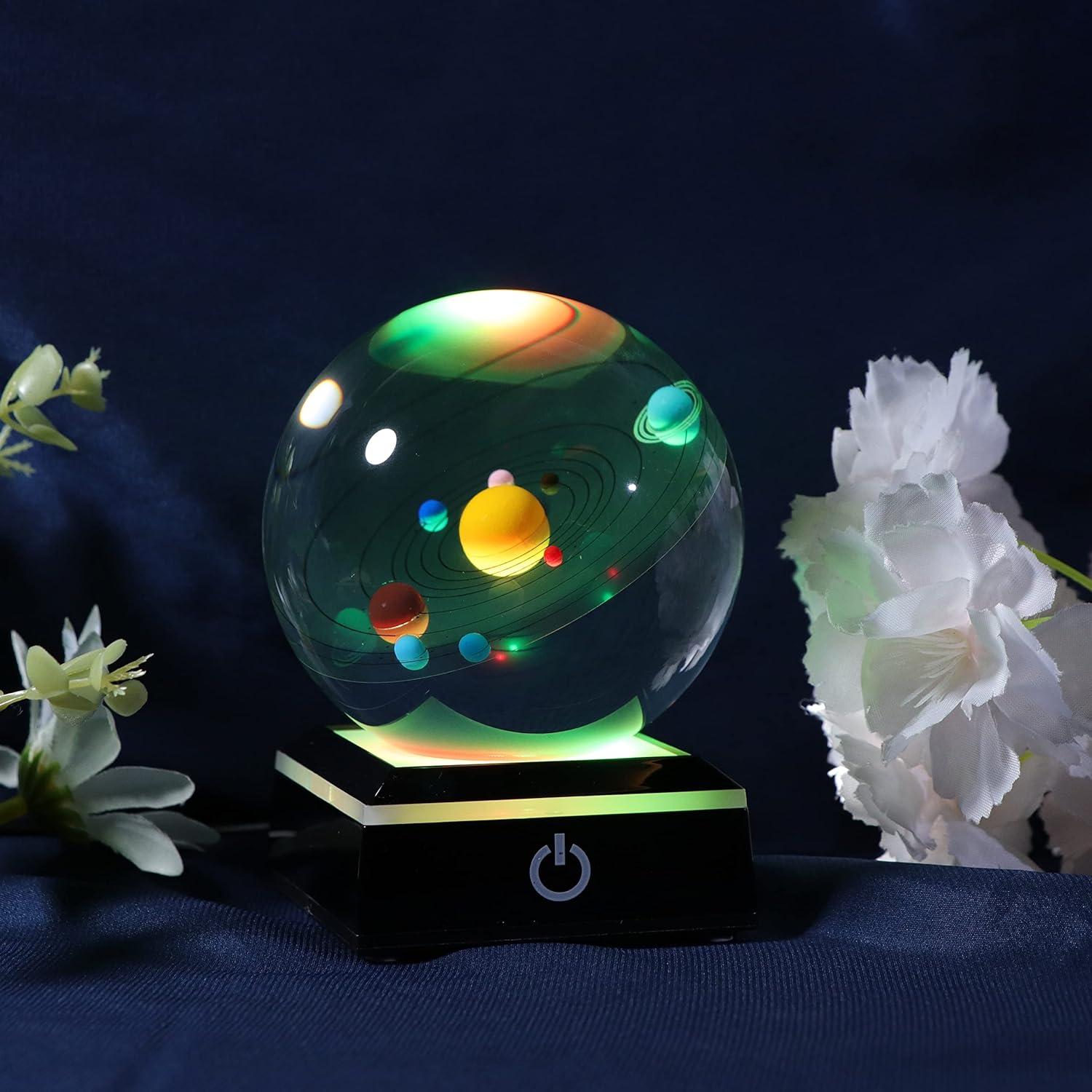 Solar System in Crystal Ball - 3D With Colorful LED