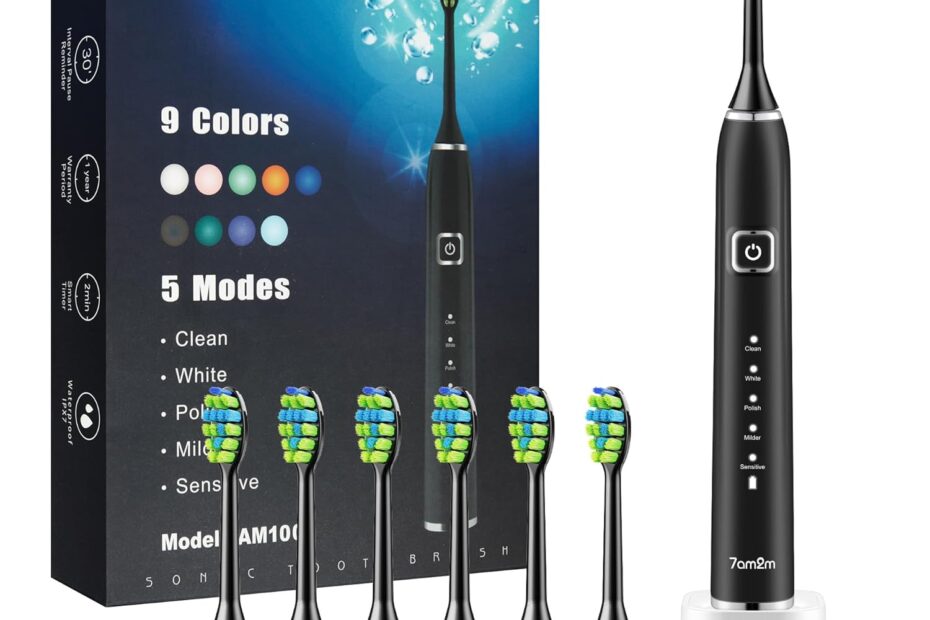 7AM2M Sonic Electric Toothbrush - One Charge for 90 Days - Wireless Fast Charge - 5 Modes With 2 Minutes Built in Smart Timer - Electric Toothbrushes