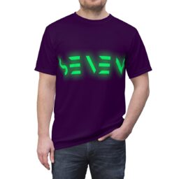 Seven Purple Green T-Shirt - Luckiest Number Design - 7 - Unisex Cut & Sew Tee