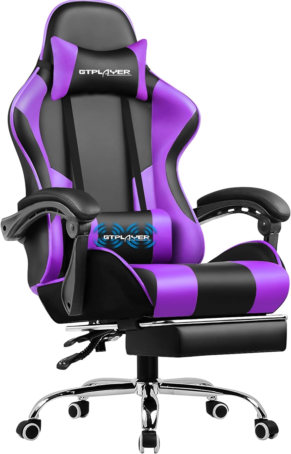 Gaming Chair With Lumbar Support and Footrest - Height Adjustable Game Chair with 360°-Swivel Seat and Headrest - White Pink - Black Blue - Black Purple - Black Red - Black White