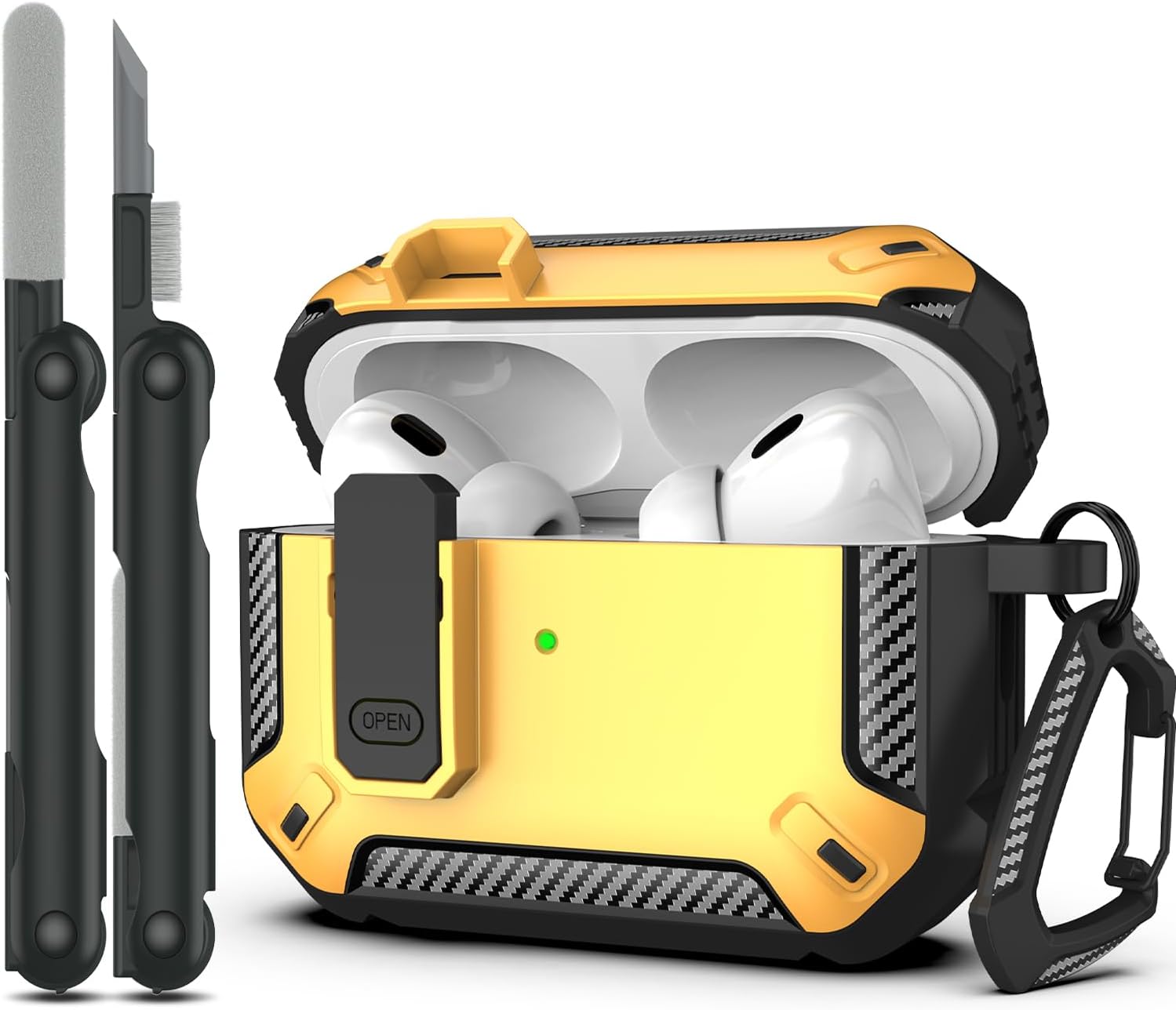 RFUNGUANGO AirPods Pro Military Case Industry Yellow - Protective Armor with Lock for AirPods - AirPods Case With Lock - With Cleaning Kit