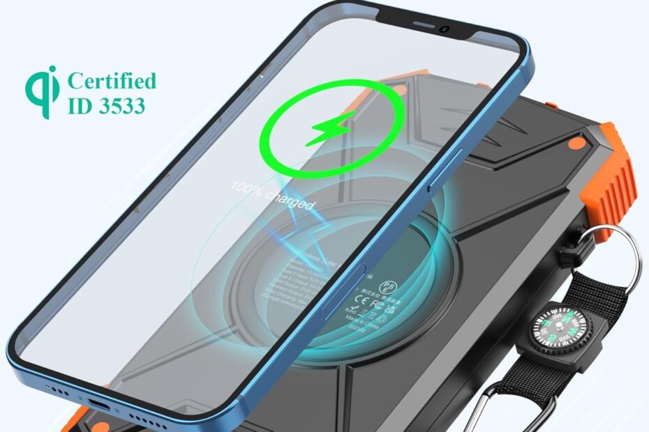 BLAVOR Solar Wireless Charger Powerbank - External Battery Pack with Dual Flashlight for Camping - With USB Type-C Input and Output