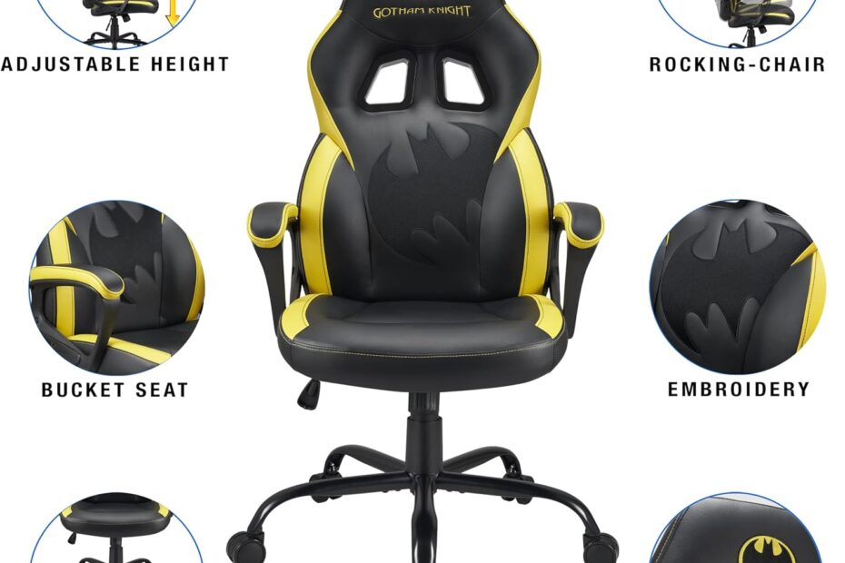 SUBSONIC Batman Gaming Chair - Dark Knight Ergonomic Gaming Chair - Arm Rest - Lightweight