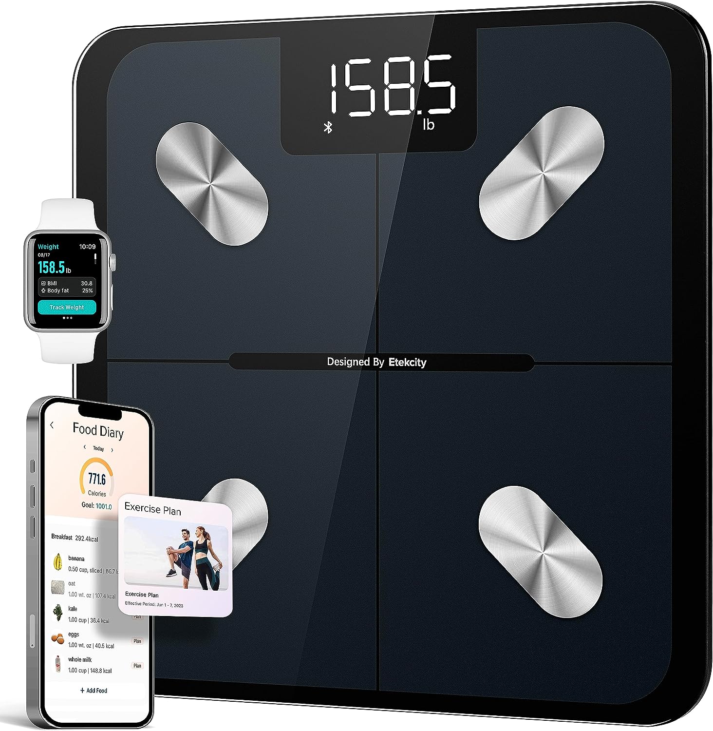 ETEKCITY Smart Scale With Accurate Health Equipment - Bathroom Digital Weighing Scale with BMI - Body Fat - Muscle Mass
