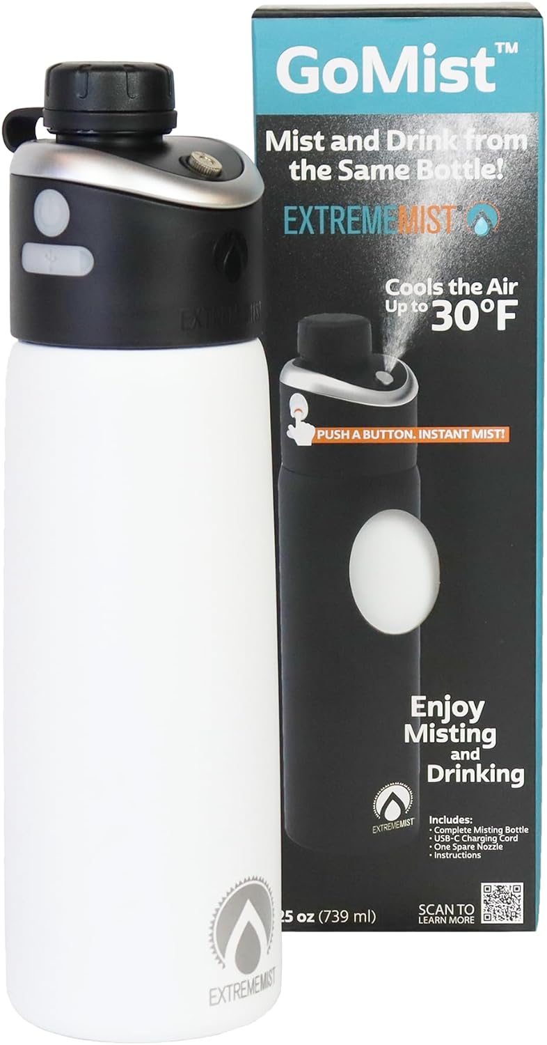 EXTREMEMIST Cooling Water Bottle with Cool Mist - Misting and Drinking Bottle - Portable Mist Bottle - Stainless Steel Double Wall Insulation