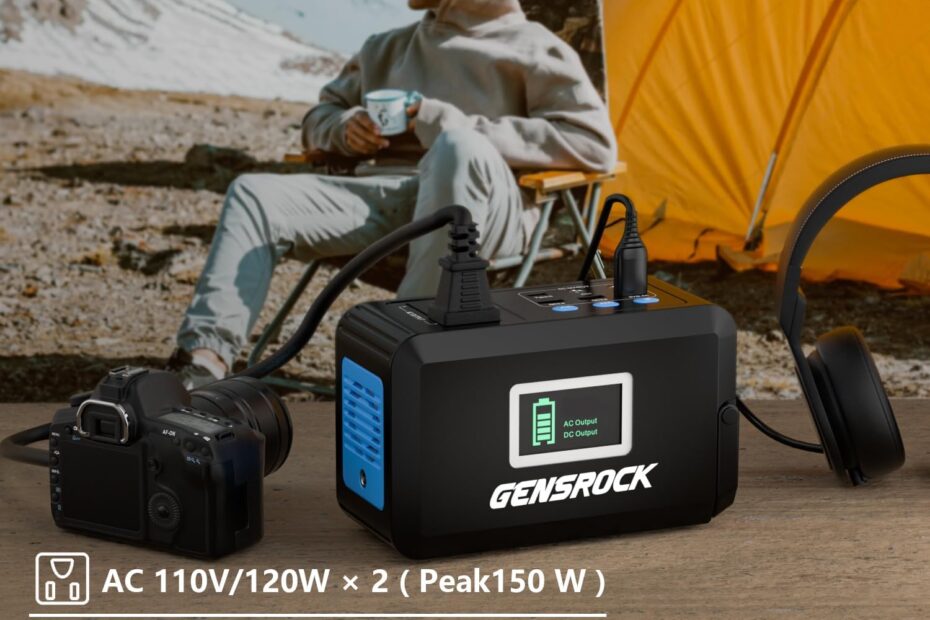GENSROCK Solar Portable Power Station for Camping - 110V AC Outlet, QC 3.0, Type-C, Powerful LED Flashlight