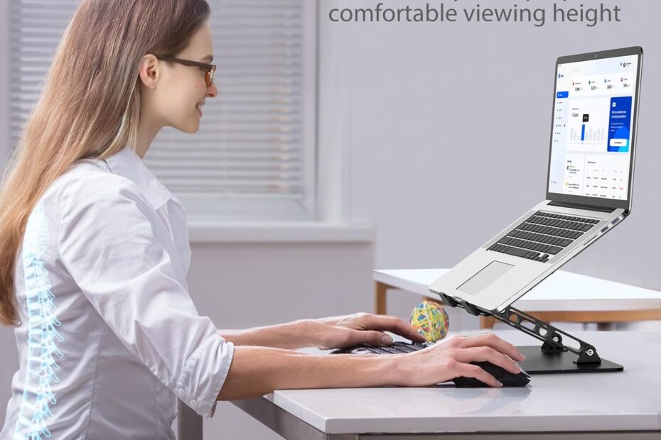 GOGOONIKE Ergonomic Adjustable Laptop Stand - Durable Metal Laptop Holder - With Ventilated Cooling - Macbook, Chromebook, Asus, Lenovo, Dell