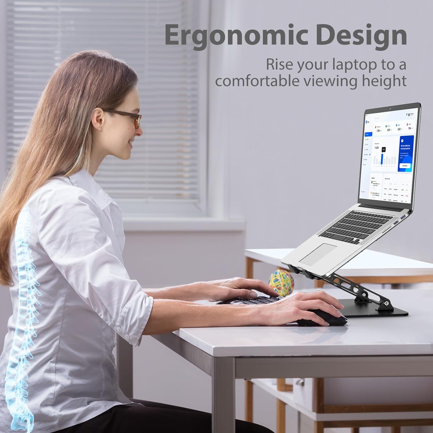 Ergonomic Adjustable Laptop Stand - Durable Metal Laptop Holder - With Ventilated Cooling - Macbook, Chromebook, Asus, Lenovo, Dell