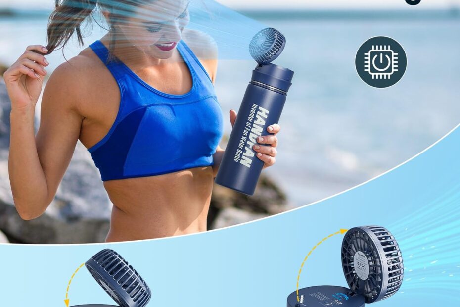 HANDFAN Cold Water Bottle with Fan - Insulated Water Bottle with Cooler - Travel Thermo Mug