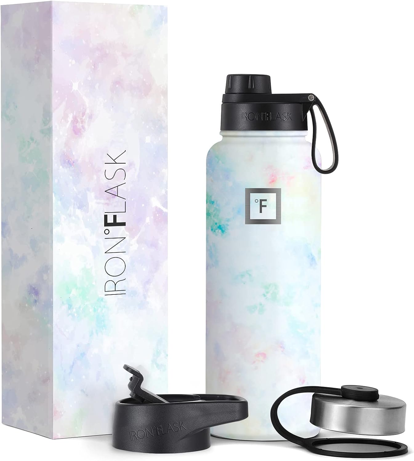 IRON FLASK Insulated Thermos Sports Water Bottle - With 3 Straw Lids - Stainless Steel Gym and Outdoor Bottles - Wide Mouth - Double Walled, Metal Canteen