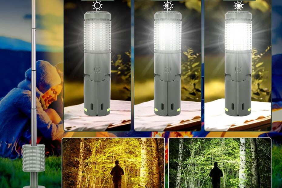 ITEFDTUTNE Telescopic Flashlight with Magnetic Tripod - Outdoor Camping Lantern With Powerbank - Waterproof - Adjustable Brightness and Color Temperature