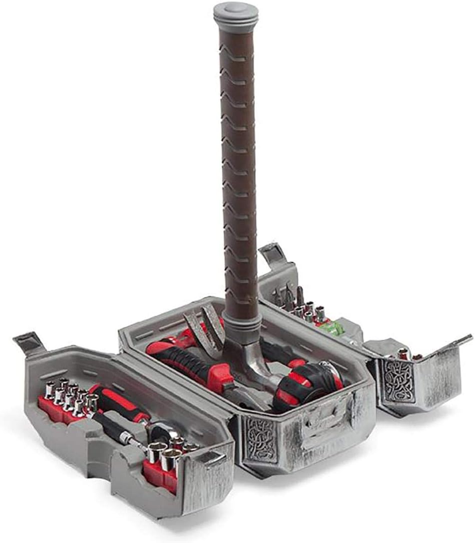 MARVEL Thor Mjolnir Hammer Tools Set - Official Marvel Collectible Toolbox - Cool Gadgets for Powerful Men