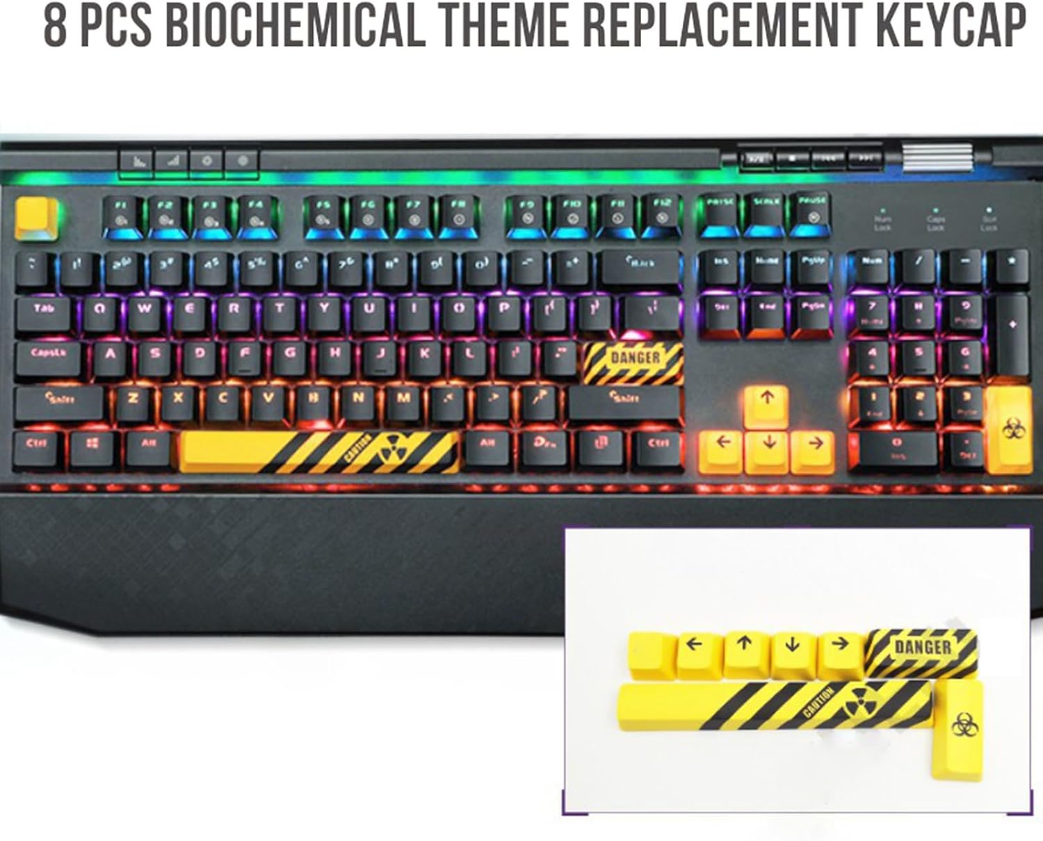 Biohazard Keycaps for Mechanical Keyboards - Dangerous Hazardous Keycaps - PBT Keycaps 8Pcs