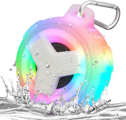 EBODA Waterproof Bluetooth Speaker - Shower Ready Wireless Stereo Speaker - 7 Rainbow LED - Long Lasting Battery