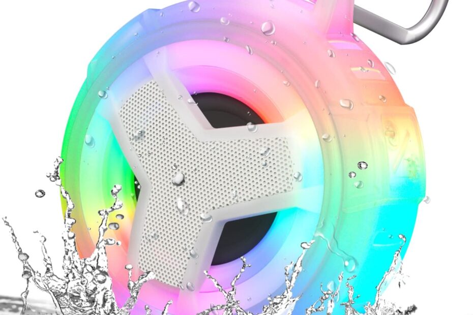 EBODA Waterproof Bluetooth Speaker - Shower Ready Wireless Stereo Speaker - 7 Rainbow LED - Long Lasting Battery