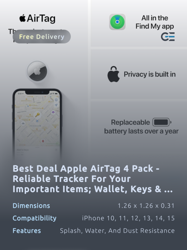 Best Deal Apple AirTag 4 Pack – Reliable Tracker for your important Items; Wallet, Keys, Pets