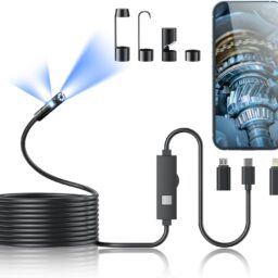 KINPTHY Endoscope Camera for iPhone with Light - Borescope Tools - Adjustable LED - Rigid Snake Camera - Waterproof Inspection Camera for Android