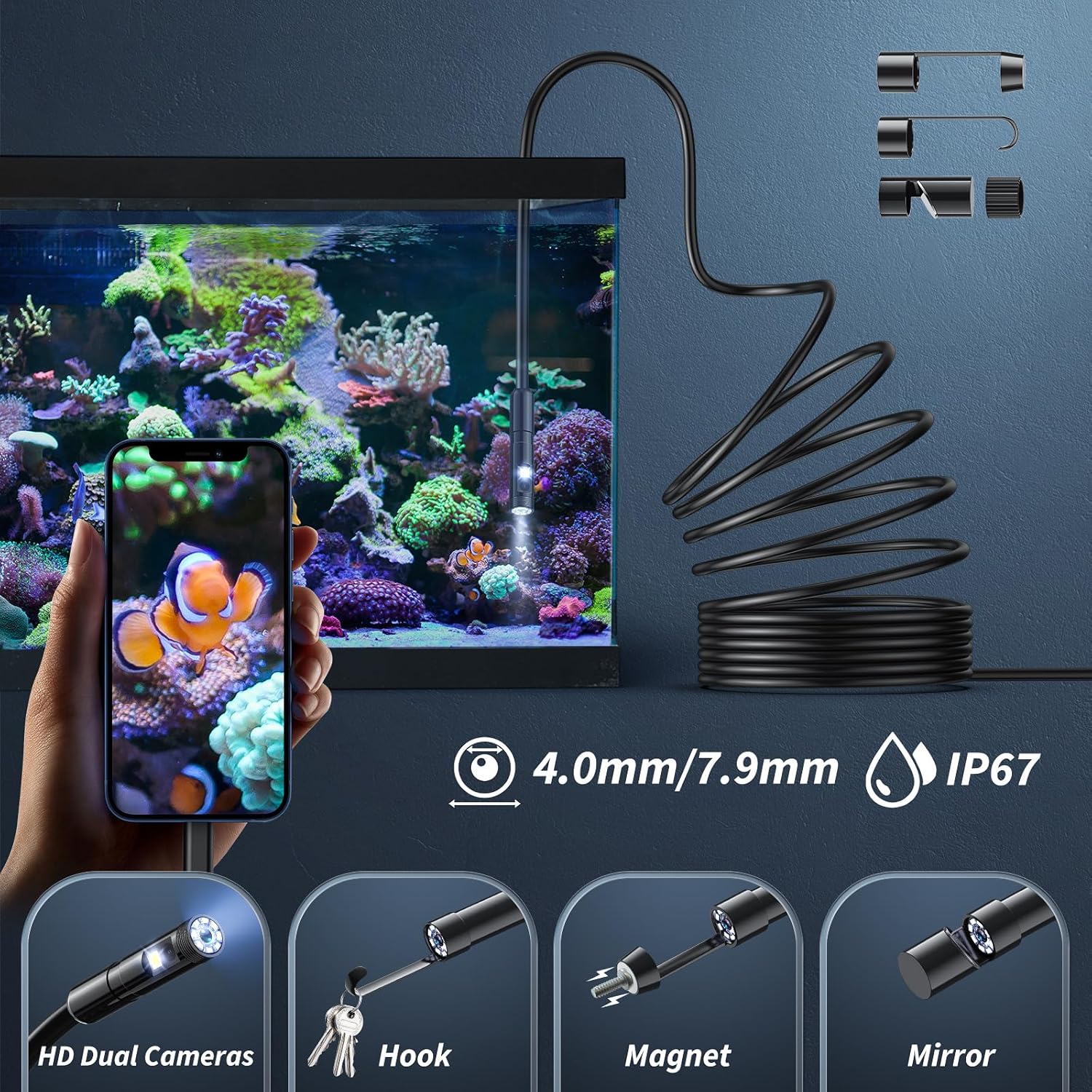 KINPTHY Endoscope Camera for iPhone with Light - Borescope Tools - Adjustable LED - Rigid Snake Camera - Waterproof Inspection Camera for Android