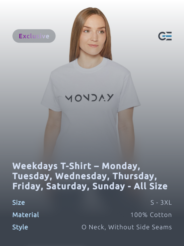 Weekdays T-Shirt – Monday, Tuesday, Wednesday, Thursday, Friday, Saturday, Sunday – All Size – Weekdays Colors with Opposite Colors