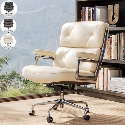 OTDMEL Genuine Leather Office Chair - Executive Leather Chair - Thickened Backrest and Ergonomic Lumbar Support