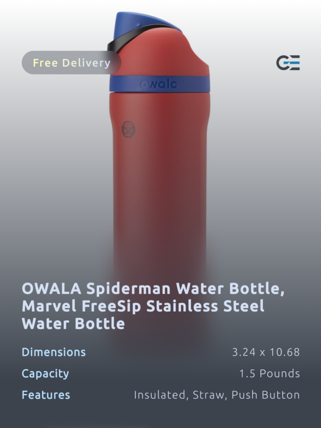 OWALA Spiderman Water Bottle, Marvel FreeSip Stainless Steel Water Bottle, Push Button, Straw