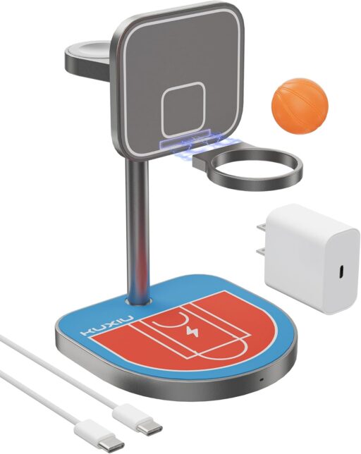 KU XIU Hoop Charging Station for Apple - Magnetic Wireless Charger with Basketball and Hoop for iPhone, Apple Watch, AirPods