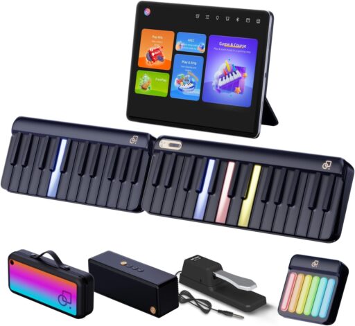 POPUPIANO Expandable Smart Piano Keyboard with Speakers - Expandable Full Keys - Interactive RGB Light Keys, 256 Tones Chords