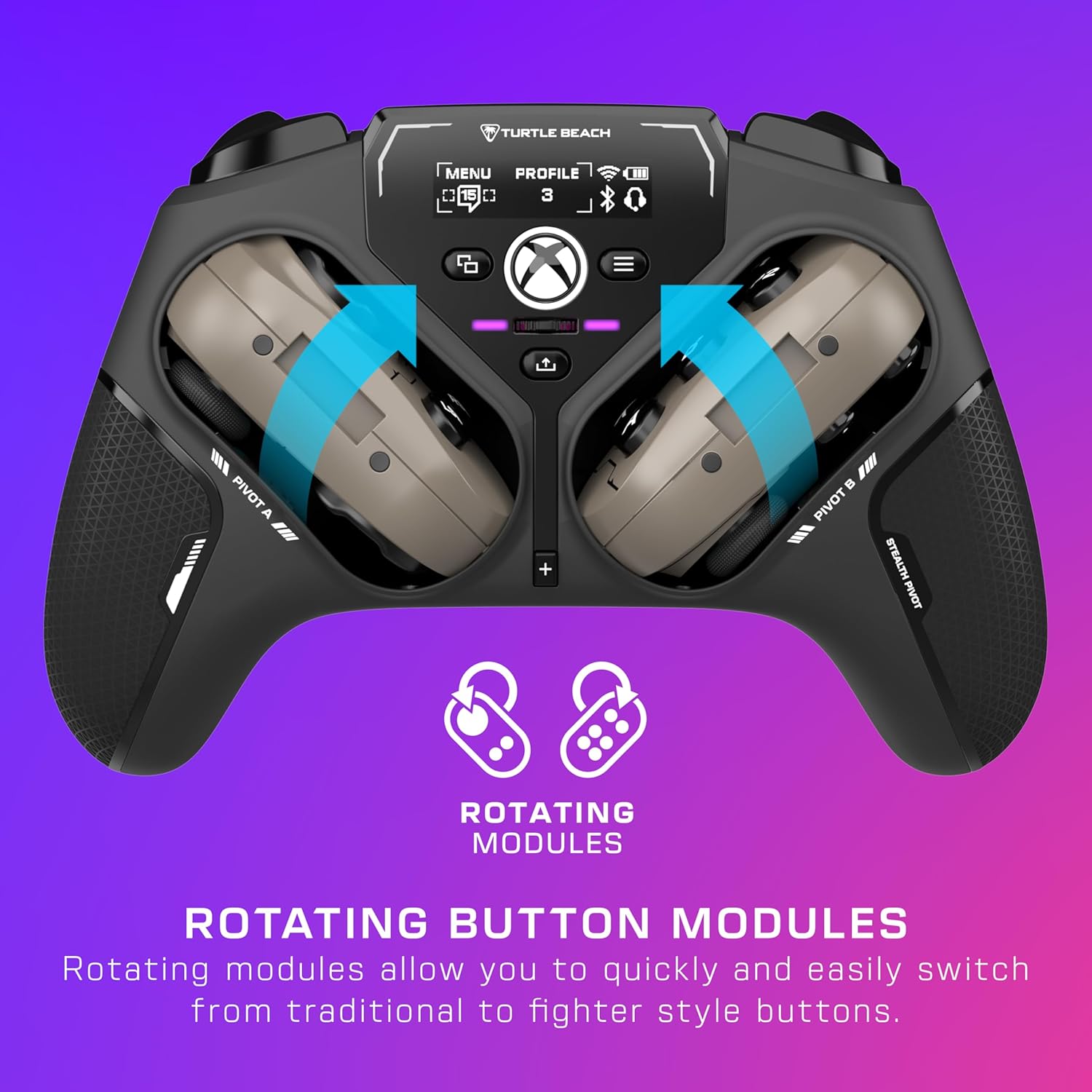 TURTLE BEACH Stealth Pivot Wireless Smart Game Controller With Rotating Modules – Display Dashboard, Hall-Effect Sticks, Remappable Buttons