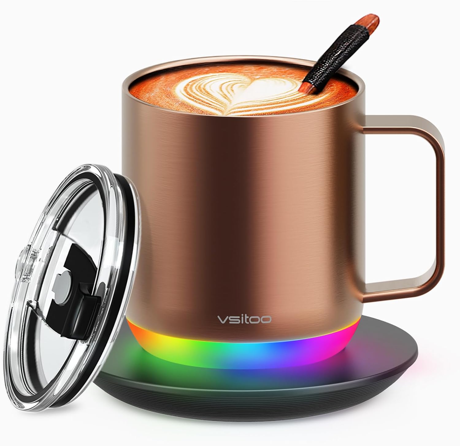 VSITOO Smart Mug With RGB, Self Heating, Temperature Control Heated Coffee Mug, RGB Lightsync Warmer Mug