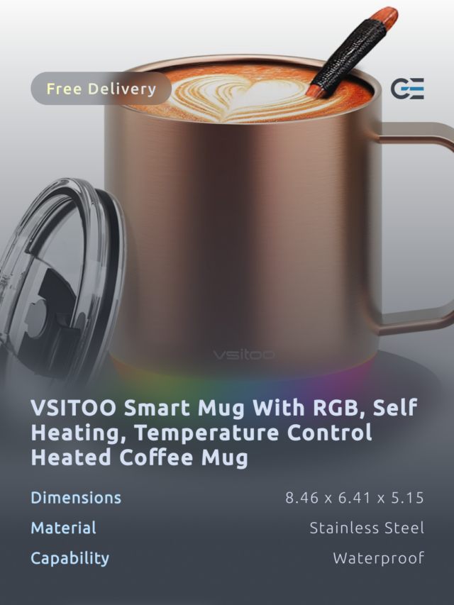 VSITOO Smart Mug With RGB, Self Heating, Temperature Control Heated Coffee Mug, RGB Lightsync Mug