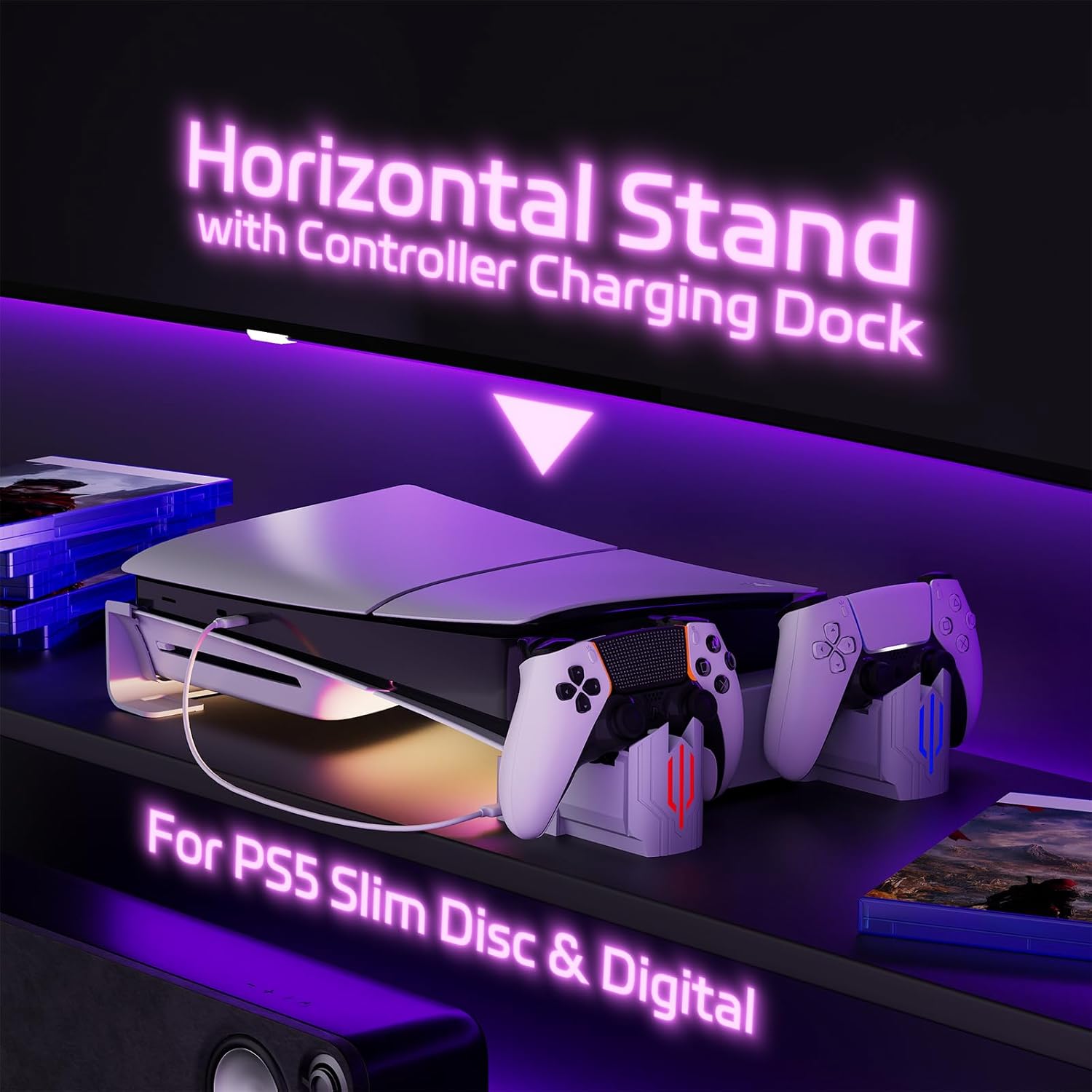 HOSANWELL PlayStation 5 Horizontal Stand - PS5 RGB Stand - PS5 Fan - DualSense Fast Charger - Compatible With PS5 Slim Disk and Digital