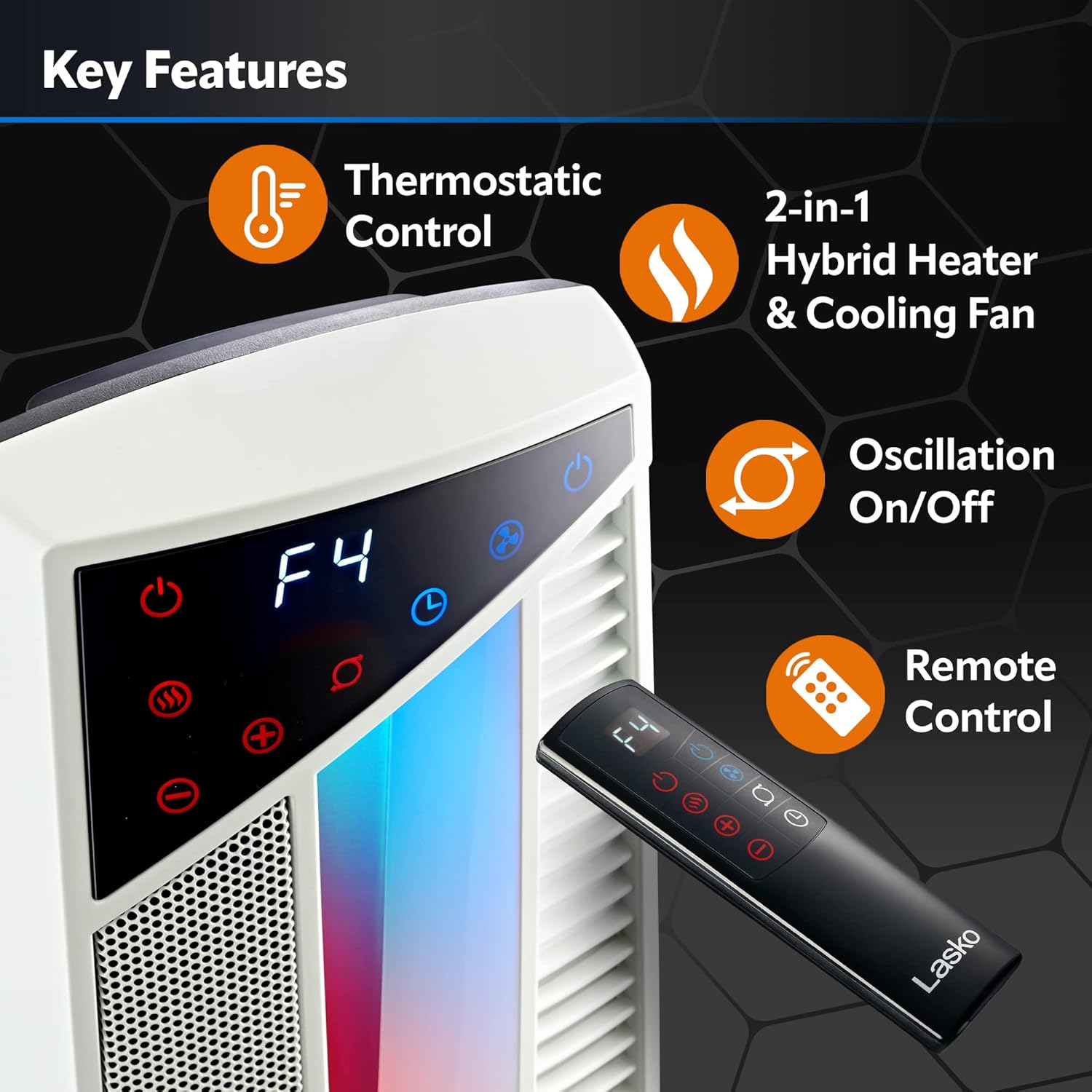 LASKO Oscillating Hybrid Fan and Space Heater - High Velocity Hybrid - Remote Control - Timer and Thermostat