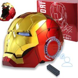 TARRSHINEY Iron Man Helmet - Electronic MarK 5 Helmet Gold - Voice Control, Sensing, Remote Control with Sounds and LED Eyes Light Up