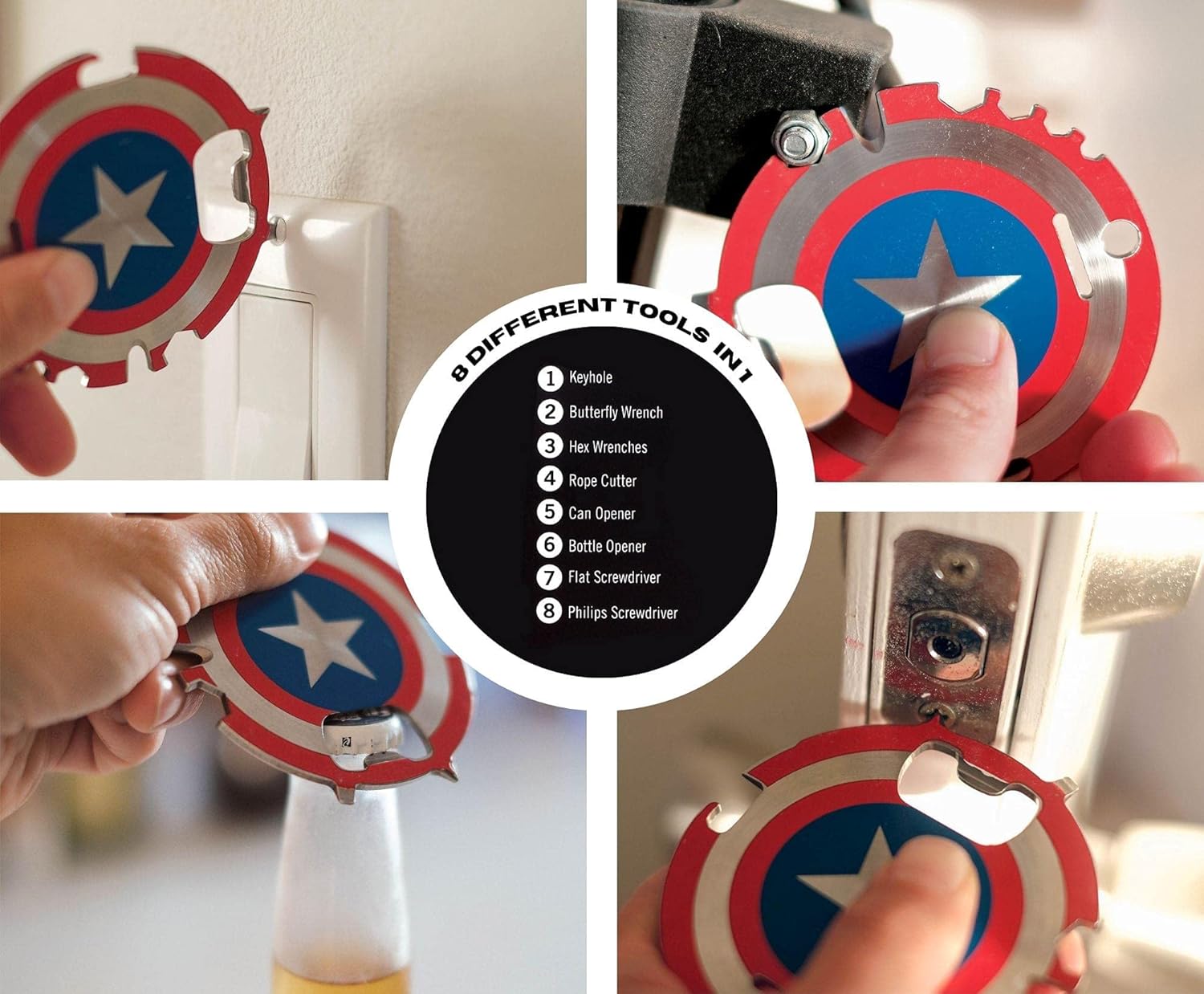 UKONIC MARVEL Captain America Tool Kit - Includes Screwdrivers, Wrenches, Bottle Opener, Rope Cutter, Can Opener, Hand Tool Gadgets