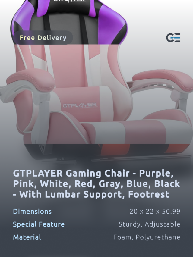 GTPLAYER Gaming Chair – Purple, Pink, White, Red, Gray, Blue, Black – With Lumbar Support, Footrest