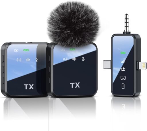 PQRQP Wireless Lavalier Microphone for iPhone, Android, Camera - Mini Microphone with Active Noise Cancelling