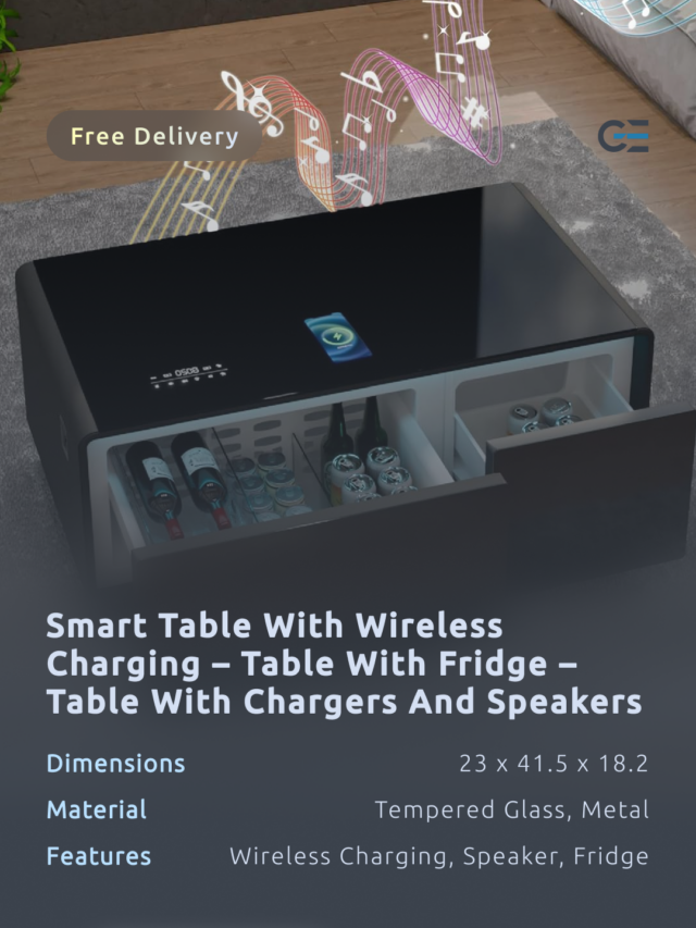 Smart Table with Wireless Charging – Table With Fridge – Table With Chargers and Speakers